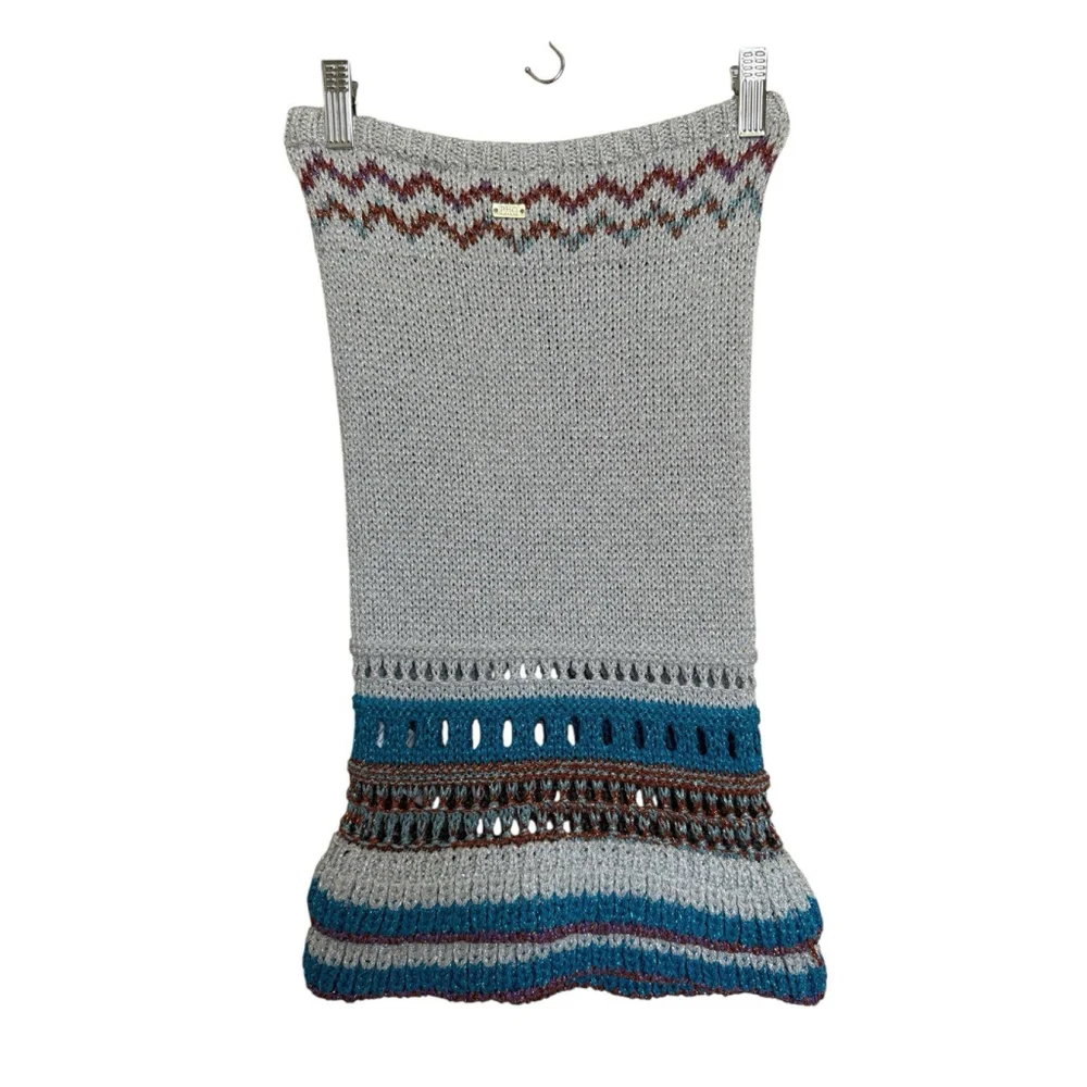 PHO Firenze Knit Skirt Size XS‎ Gray Blue Metallic Boho Stretch Italy NWT Read